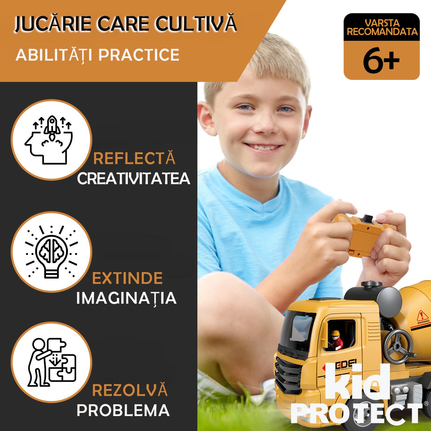 Betoniera Super Realista Cu Telecomanda Pentru Copii KidProtect ConcretePro RC Betoniera Super Realista Cu Telecomanda Pentru Copii KidProtect ConcretePro RC